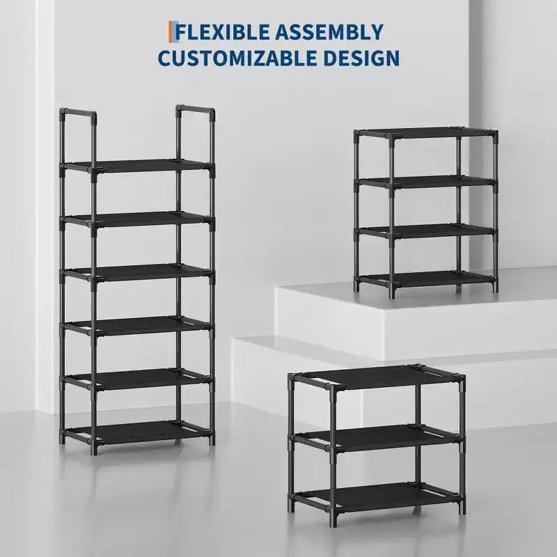 10-Tier Shoe Rack Organizer, Tall Vertical Shoe Shelf with Metal Frame & Fabric Shelves, Space-Saving Storage for Entryway or Bedroom, Black